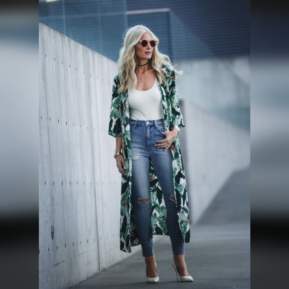 Rachel Zoe Palm Leaf Floral Maxi Kimono - NWT